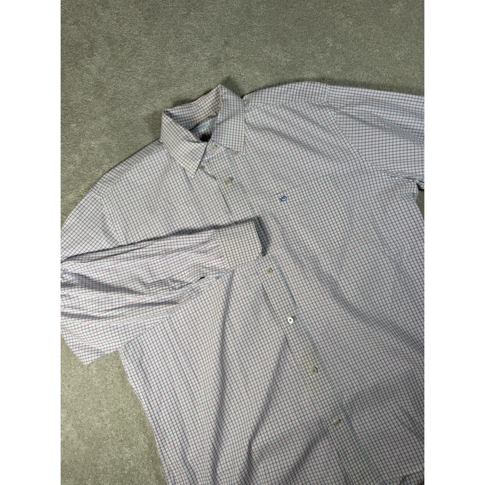 Southern Tide Shirt Men Large Pink Blue Plaid Long Sleeve Classic Fit Button Up